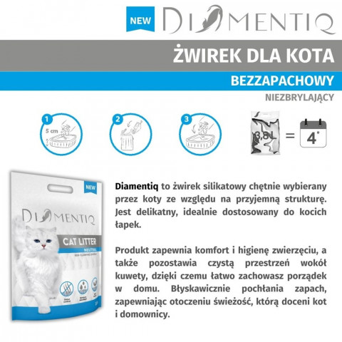 DIAMENTIQ Żwirek Neutralny, Silikonowy, Niezbrylający się dla kota - 8x3,8 l - Galeria zdjęcie 5