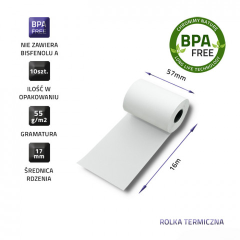 QOLTEC ROLKA TERMICZNA 57X16 | 55G/M2 | 10SZT - Galeria zdjęcie 3