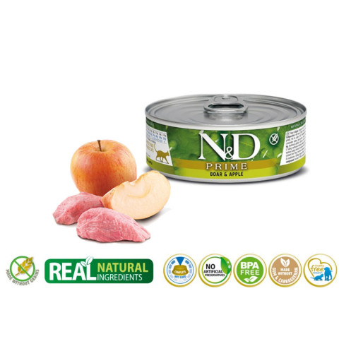 FARMINA N&D Prime Boar & Apple Adult - sucha karma dla kota - 5kg + mokra karma - 2x70g GRATIS - Galeria zdjęcie 6
