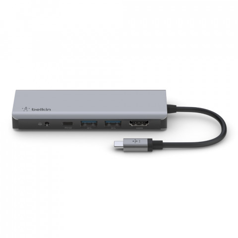 Hub Belkin Connect USB-C 7-in-1 Multiport Adapter 1x4k HDMI/2xUSB-A/1xUSB-C PD3.0/1xRJ45 Gigabit/1xCard reader/1xAudio Grey - Galeria zdjęcie 4