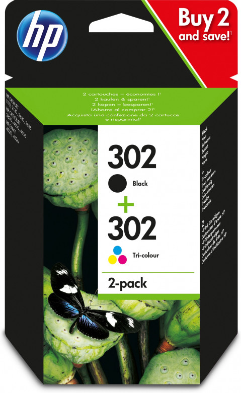Zestaw HP 302 i HP 302 X4D37AE zawiera czarny i kolor F6U66AE F6U65AE - Galeria zdjęcie 1