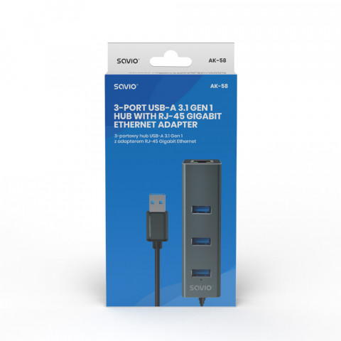 SAVIO AK-58 3-PORTOWY HUB USB-A Z ADAPTEREM RJ-45 - Galeria zdjęcie 7