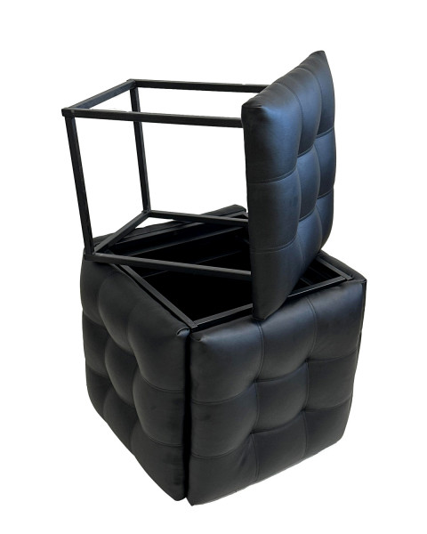 Puf-transformator 5w1 - 5 taboretów w 1 pufie czarna eco skóra - Galeria zdjęcie 1