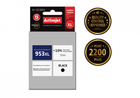 Activejet AH-953BRX Tusz do drukarki HP, Zamiennik HP 953XL L0S70AE; Premium; 50 ml; 2200 stron, czarny. Drukuje więcej o 10%. - Galeria zdjęcie 2