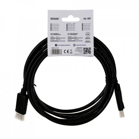 SAVIO KABEL DP - DP V1.2 4K 3M CL-137 - Galeria zdjęcie 5