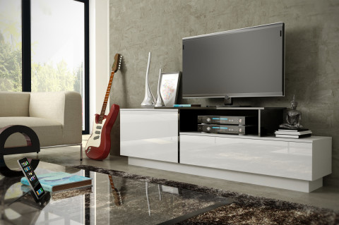 Szafka RTV SIGMA3 180 biały/biały połysk + czarny - Galeria zdjęcie 4