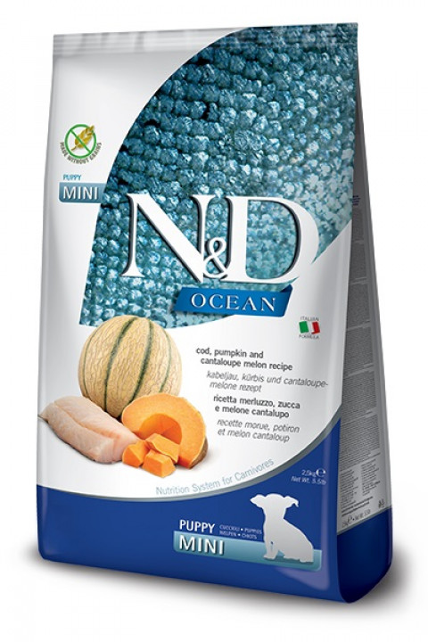 FARMINA N&D Ocean Dog Cod, Pumpkin, Cantaloupe Melon Puppy Mini - sucha karma dla psa - 2.5 kg - Galeria zdjęcie 1