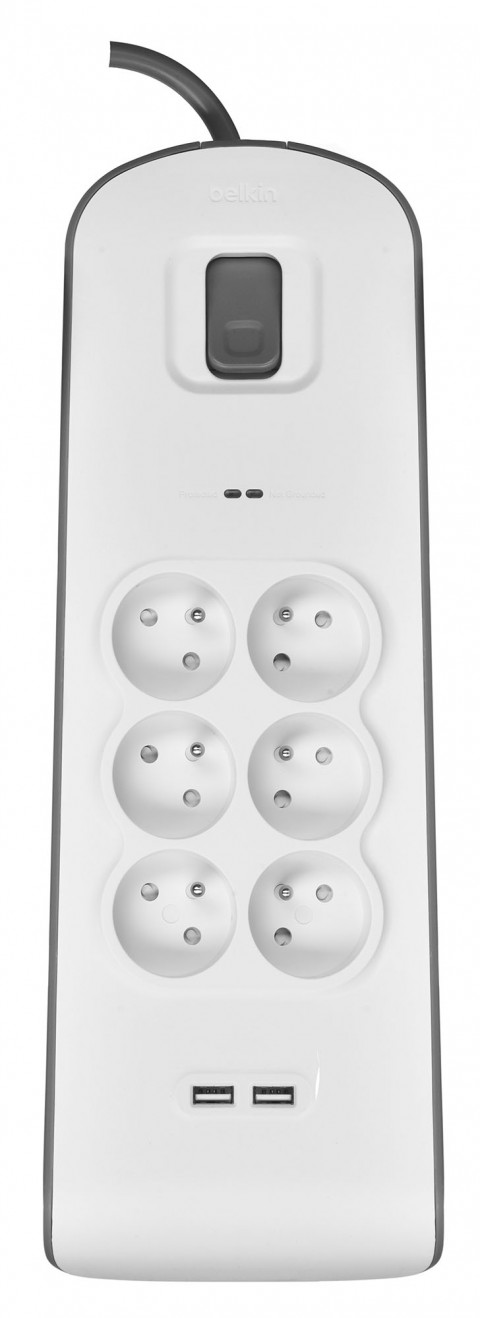 Listwa zasilająca Belkin Power Surge 6-PORT + 2xUSB-A 2.4A 650J 2m Grey/White - Galeria zdjęcie 1