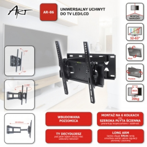 UCHWYT DO TV LCD/LED AR-86 ART 32-63" 30KG reg. pion/poziom 64cm - Galeria zdjęcie 10