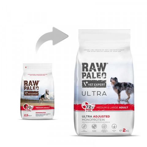 VETEXPERT Raw Paleo Ultra Medium&Large Adult Wołowina - sucha karma dla psa - 2kg - Galeria zdjęcie 2