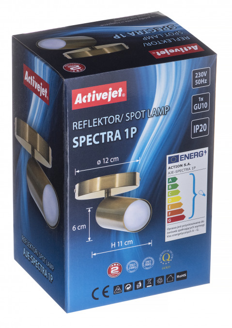 Kinkiet pojedynczy złoty sufitowy ścienny Activejet SPECTRA reflektor GU10 do salonu - Galeria zdjęcie 7