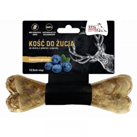  SYTA MICHA Kość ze Skóry Jelenia i Jagody - przysmak dla psa - 13,5 cm - Galeria zdjęcie 1