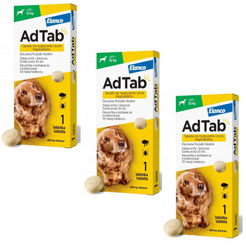 ELANCO AdTab Tabletka na pchły i kleszcze dla psa (>11-22 kg) - 3x(1x450mg) - Galeria zdjęcie 1