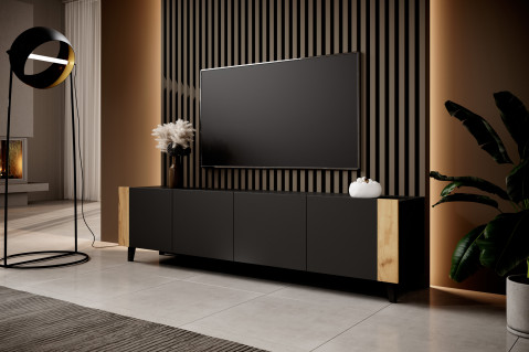 Szafka RTV FARO 200x42x52 czarny mat + dąb craft - Galeria zdjęcie 3