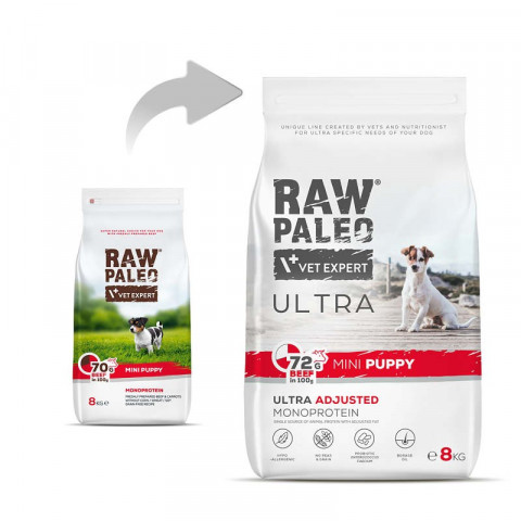 VET EXPERT Raw Paleo Ultra Mini Puppy Wołowina - sucha karma dla szczeniąt małych ras - 8kg - Galeria zdjęcie 2