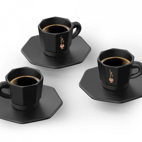 Bialetti Zestaw 4 filiżanek z podstawką - Czarny z miedzianym logo - Galeria zdjęcie 3