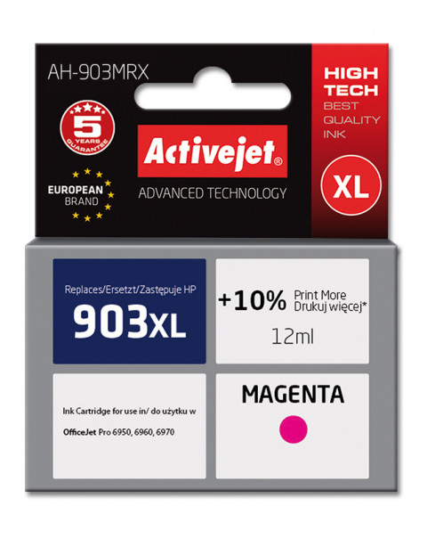 Activejet AH-903MRX Tusz do drukarki HP, Zamiennik HP 903XL T6M07AE; Premium; 12 ml; purpurowy. Drukuje więcej o 10%. - Galeria zdjęcie 1
