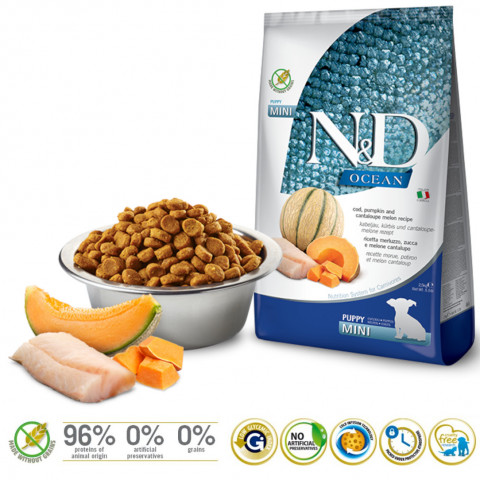 FARMINA N&D Ocean Dog Cod, Pumpkin, Cantaloupe Melon Puppy Mini - sucha karma dla psa - 2.5 kg - Galeria zdjęcie 2