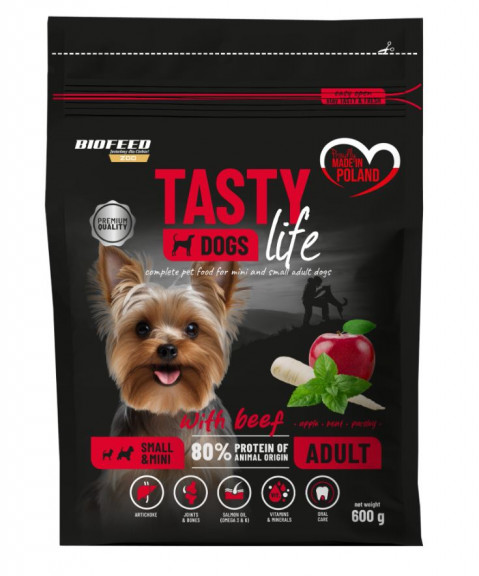 BIOFEED Tasty Dogs Life Adult Small With Beef - sucha karma dla psa - 600g - Galeria zdjęcie 1