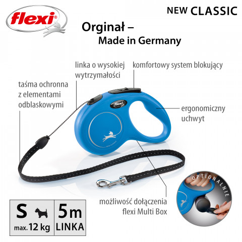 FLEXI New Classic S niebieska - automatyczna smycz dla psa - 5m - Galeria zdjęcie 5