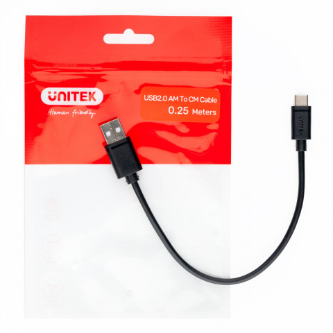 UNITEK USB CABLE USB-A — USB-C 25CM, Y-C480BK - Galeria zdjęcie 3