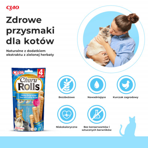 INABA Churu Rolls Kurczak z tuńczykiem i przegrzebkiem - przysmak dla kota 3x(4x10g) + 4x10g GRATIS! - Galeria zdjęcie 3