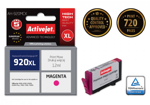 Activejet AH-920MCX Tusz do drukarki HP, Zamiennik HP 920XL CD973AE; Premium; 12 ml; purpurowy. - Galeria zdjęcie 2