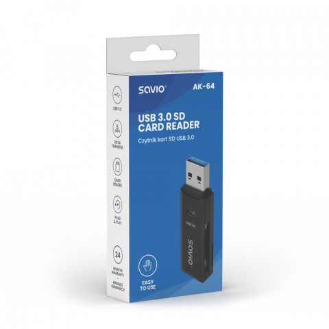 SAVIO CZYTNIK KART SD, USB 3.0 AK-64 - Galeria zdjęcie 3