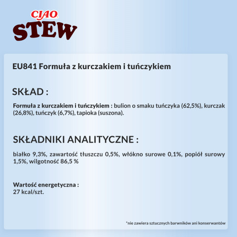 INABA Ciao Stew Chicken & Tuna Kurczak i tuńczyk potrawka w sosie - przysmak dla kota - 4x40g + GRATIS - Galeria zdjęcie 4