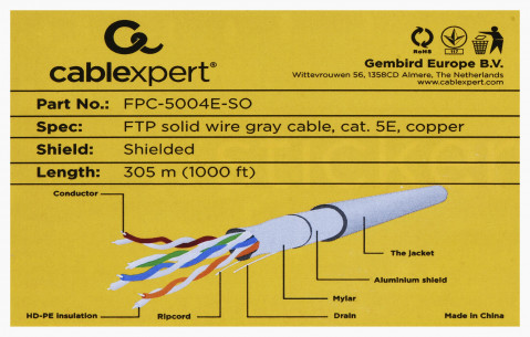 Gembird ftp kabel drut kat 5e awg24 100% miedź 305m fpc-5004e-so - Galeria zdjęcie 3