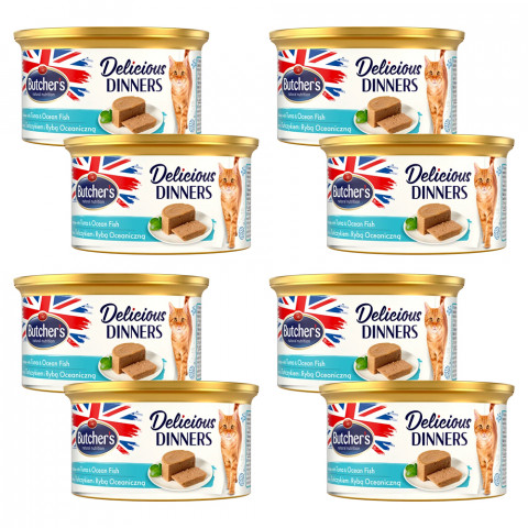 BUTCHER'S Delicious Dinners Cat - mokra karma dla kota z tuńczykiem i rybami w formie musu - puszka - 8x85g - Galeria zdjęcie 1