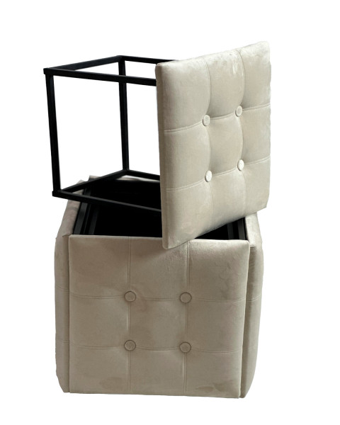 Puf-transformator 5w1 - 5 taboretów w 1 pufie kremowy velvet 2250 - Galeria zdjęcie 1