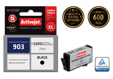 Activejet AH-903BR Tusz do drukarki HP, Zamiennik HP 903 T6L99AE; Premium; 20 ml; czarny. Drukuje więcej o 100%. - Galeria zdjęcie 2