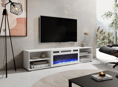 Szafka RTV POLO 180x33x39 biały + kominek biały - Galeria zdjęcie 4