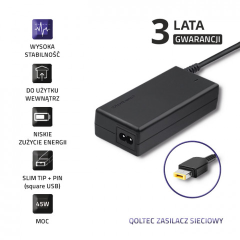 Qoltec Zasilacz do Lenovo 45W | 20V | 2.25A | SlimTip+pin - Galeria zdjęcie 3