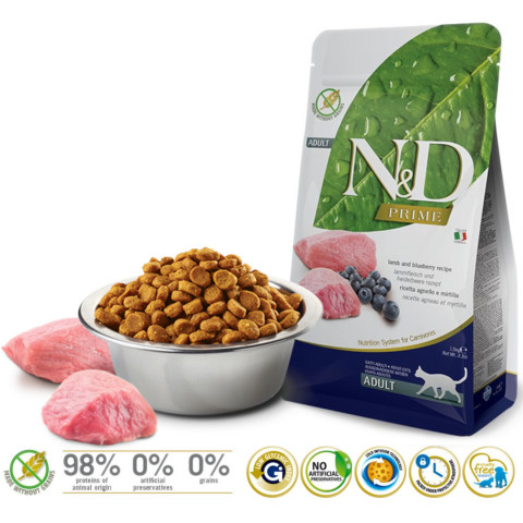 FARMINA N&D Prime Lamb & Blueberry Adult - sucha karma dla kota - 1,5kg - Galeria zdjęcie 2