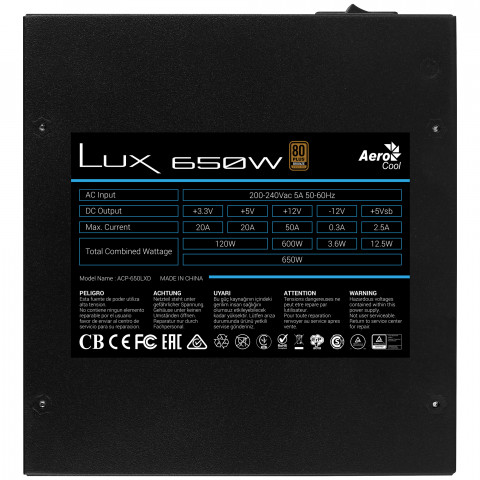 ZASILACZ AEROCOOL PGS LUX 650W 80+ Bronze - Galeria zdjęcie 4