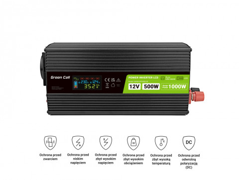 GREEN CELL PRZETWORNICA LCD 12V 500W/1000W SINUS - Galeria zdjęcie 5