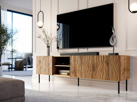 Szafka RTV JUNGLE 190x40,5x59,5 dąb wotan + czarne nóżki - Galeria zdjęcie 5