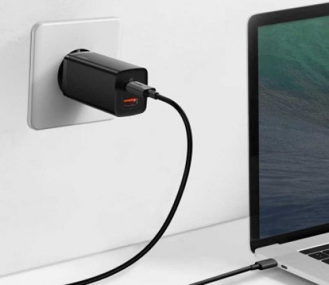 BASEUS ŁADOWARKA SIECIOWA USB + USB-C (CZARNA) - Galeria zdjęcie 2