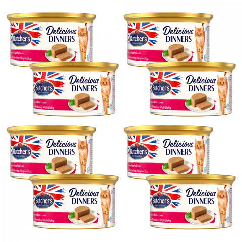 BUTCHER'S Delicious Dinners Cat- mokra karma dla kota z wołowiną i wątróbką w formie musu - puszka - 8x85g - Galeria zdjęcie 1