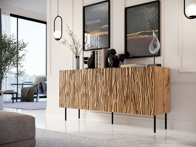 Komoda JUNGLE 152x40,5x74,5 dąb wotan + czarne nóżki - zdjęcie 1