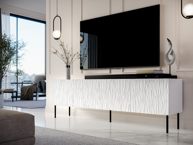 Szafka RTV JUNGLE 190x40,5x59,5 biały mat + czarne nóżki - zdjęcie 1