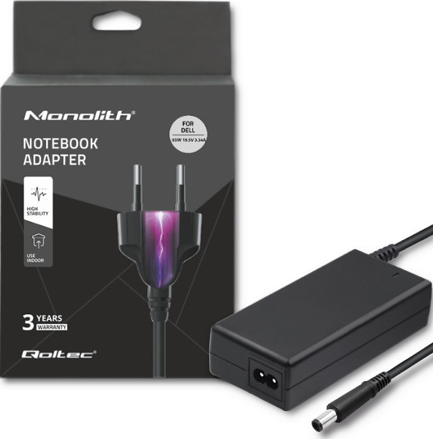 Qoltec Zasilacz do Dell 65W | 3.34A | 19.5V | 7.4*5.0+pin - zdjęcie 1