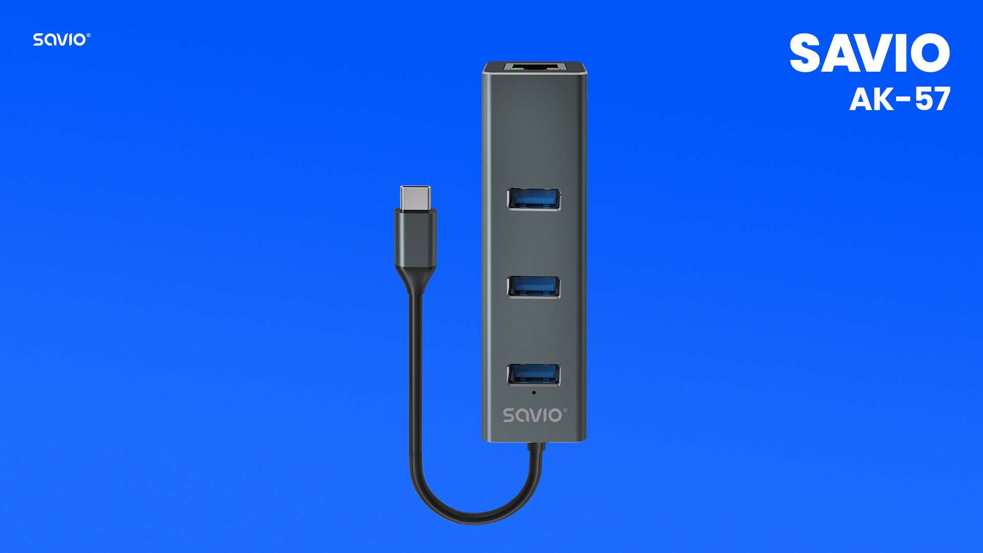 SAVIO AK-57 3-PORTOWY HUB USB-C Z ADAPTEREM RJ-45 - zdjęcie 1