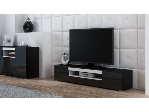 Szafka RTV VIVA 180 czarny/ czarny połysk+ biały - zdjęcie 1