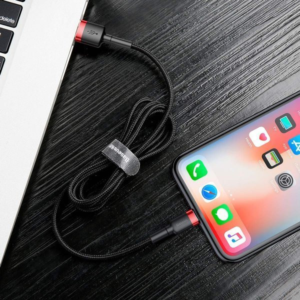 BASEUS KABEL LIGHTNING USB, 1.5A, 2M CZARNO-CZERW. - zdjęcie 3