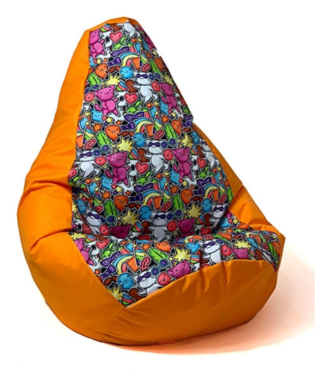 Pufa worek sako GRUSZA DRUK pomarańcz-bajkowy2 XL 130x90 - zdjęcie 1
