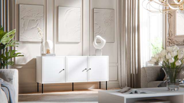 Komoda 3D PALAZZO BIS 151x40x75 biały mat - zdjęcie 1