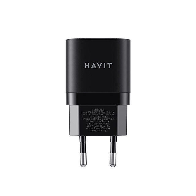 Havit UC30 EU - dwuportowa ładowarka podróżna GaN 33 W, czarna - zdjęcie 1